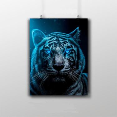 Imagem de Placa Decorativa Tigre Branco 20X30Cm - Olhos Azuis