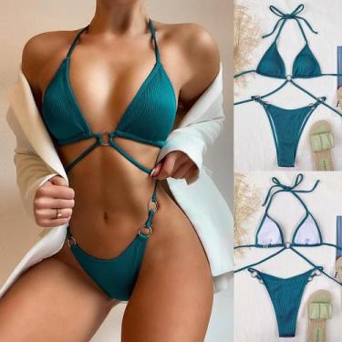 Imagem de Mulheres Sexy Hollow Out Solid Bikini Push-up Pad Conjunto de roupa de