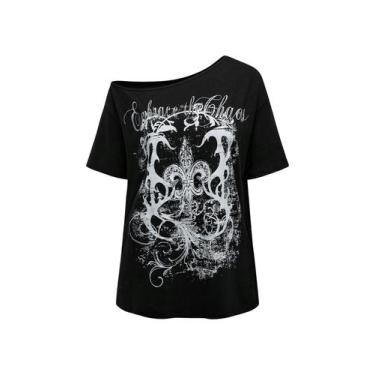 Imagem de Camiseta feminina SOLY HUX, sem ombros, gótica, vintage