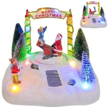 Imagem de Enfeite Natalino Natal Papai Noel LED Som Parquinho Gangorra Movimento