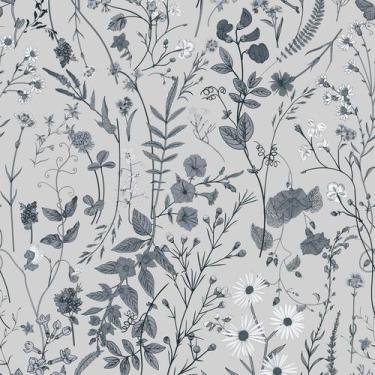 Imagem de Papel de parede JiffDiff Floral Peel and Stick preto/branco 473x17,3cm