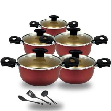 Imagem de Jogo De Panelas Caçarola 16 à 24 Cereja e Dourado Antiaderente. - ARS 