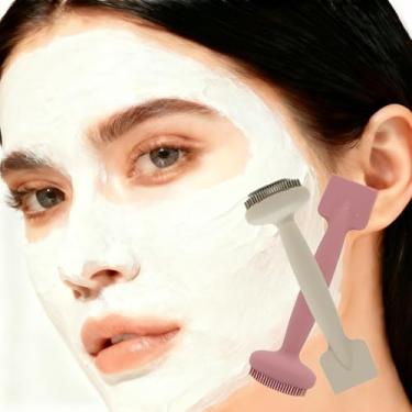 Imagem de Conjunto de 2 peças de esfregão facial de silicone, escovas faciais 2 em 1 para limpeza e aplicador de máscara facial, ideal para limpeza facial diária e lama, aplicação de máscara de argila (cor