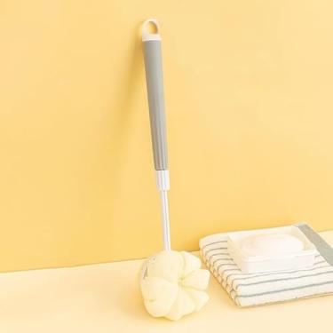 Imagem de Esfregão traseiro para chuveiro, esfregão de chuveiro estendido com esponja de malha de cabo longo e rigidez de nylon, escova corporal para homens e mulheres, acessórios de banho em casa, cinza