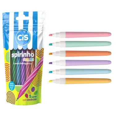 Imagem de Kit Caneta Spirinho Scents 5 Cores + 6 Marca Texto Pastel Lumini Lite Cis