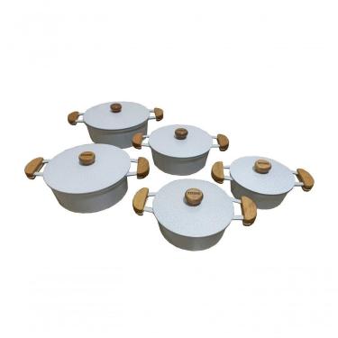 Imagem de Jogo 5 Panelas Alumínio Fundido Branca Tampa Pesada Extang