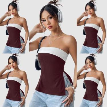 Imagem de Kit 5 Blusa Blusinha Feminina sem alça Casual Faixa Bicolor Fenda Late