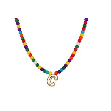 Imagem de WomenGifts Colares com inicial bolha para mulheres modernos, delicados e coloridos feitos à mão, joias para meninas adolescentes, colar com pingente de letra A a Z, presentes de aniversário para ela