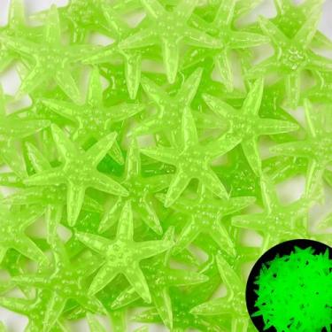 Imagem de Oun Nana Pedras de estrela do mar que brilham no escuro, 50 peças de pedras luminosas em forma de estrela do mar para aquário, aquário, aquário, jardim, artesanato DIY, decoração de festa (verde)