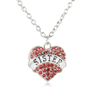 Imagem de Colares de irmã com strass e coração para irmãs, presentes de Natal, aniversário, One Size, Aço inoxidável, Sem Pedra Preciosa