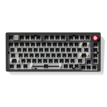 Imagem de CORBOBO LEOBOG Hi75C Kit de teclado mecânico com fio atualizado – Suporte de junta de liga de alumínio 75% Barebones base DIY com Hot Swap, retroiluminação RGB e botão de volume – Teclado para jogos