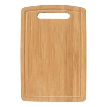 Imagem de Tábua de Bambu 28x18x1,8cm Multiuso Corte Legumes Churrasco Com Encaixe Para Mãos