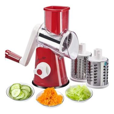 Imagem de Ralador Fatiador Multiuso 3 em 1, Aço Inox e Plástico, 23,5 x 13,5 cm, com Base Antiderrapante, Lâminas Intercambiáveis para Legumes, Queijo e Verduras, Sortido