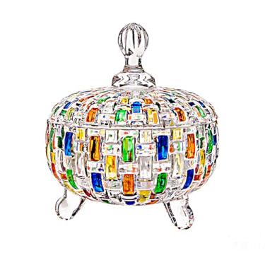 Imagem de JEIINT Pote de doces colorido recipiente redondo de vidro frasco de armazenamento de lanches com tampa