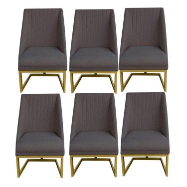 Imagem de Kit 06 Cadeiras Para Sala De Jantar Ana Base De Ferro Linho Grafite D'classe Decor