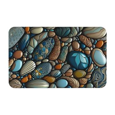 Imagem de Knerova Tapetes de banho coloridos com seixos de secagem rápida, absorventes de borracha, antiderrapante, tapete de banho para banheiro, banheira, chuveiro, pia, 40 cm x 61 cm