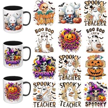 Imagem de Elewins Adesivos UV DTF de Halloween - 12 folhas assustadoras de Halloween UV DTF para canecas de vidro de café, decalques DIY para copos, esfregar à prova d'água em transferências para artesanato