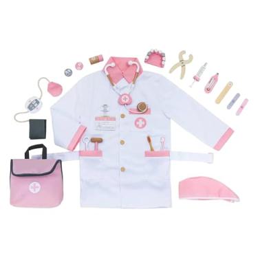 Imagem de simhoa Fantasia de Médico para Meninos e Meninas de 3 a 8 Anos - Roupa Educativa Realista de Simulação, Rosa