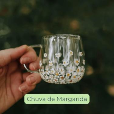 Imagem de Caneca de Vidro Duplo 80ml | Pintada à Mão com Margaridas | Chuva de Margarida | Letra Amorosa