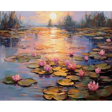Imagem de XTXGERL Lotus and Water Lilies Paint by Numbers Kit for Adults, Landscape Paint by Number on Canvas, Scenery Digital Oil Painting Kits Suitable for Home Wall Decoration Gift 16"x20"