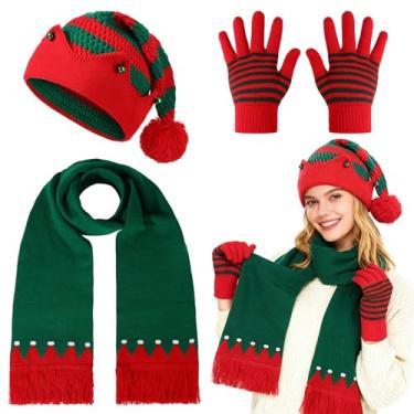 Imagem de Conjunto de luvas de chapéu de Natal, cachecol de inverno, quente, gorro de Papai Noel, gorro para festa de Natal, novidade para mulheres e homens