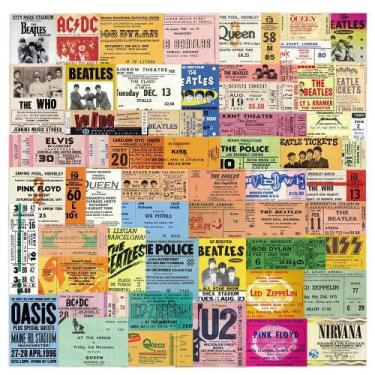 Imagem de Pacote de adesivos Vintage Concert Ticket 55 unidades Retro Music Fes 