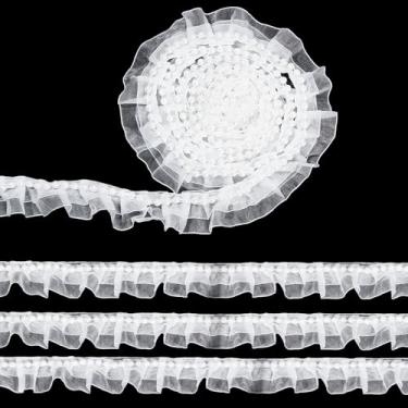 Imagem de letsinstyle 4 jardas, acabamento de pérola branca com babados de 3,5 cm, acabamento de renda de tule plissado com pérola, fita de organza para costurar, vestido de casamento, decoração de casa, saias