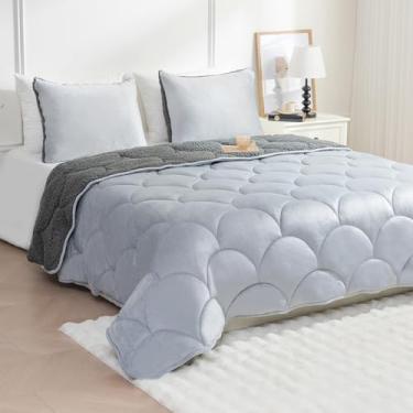 Imagem de YUNLUYE Conjunto de edredom de lã de ovelha, macio, quente, para todas as estações, preenchido com microfibra leve, para dormitório universitário de inverno com 2 fronhas