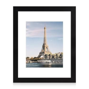 Imagem de iRahmen Porta-retrato 28 x 35 cm com vidro temperado HD, exiba imagens 20 x 25 com tapete ou 28 x 35 sem tapete, molduras de madeira para mesa e suporte de parede (preto, 1 pacote)