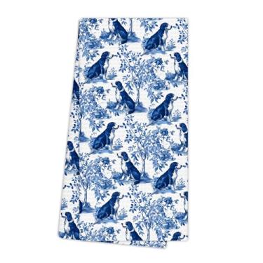 Imagem de EGBTL Chinoiserie Bernese Mountain Dog Toalhas de Cozinha, Presentes de Cachorro Toalhas de Mão para Decoração de Banheiro, Azul e Branco Floral Grandmillennial DogDishcloth Toalha de prato para