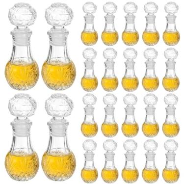 Imagem de OMISTAR 24 peças de mini garrafas de vinho de vidro, garrafas decorativas de licor em relevo, garrafa de bebidas vazia recarregável com tampa para lembrancinhas de festa de casamento
