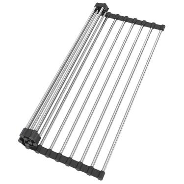Imagem de TYZUIAW Escorredor de cozinha dobrável de aço inoxidável de 44,5 x 30 cm, preto