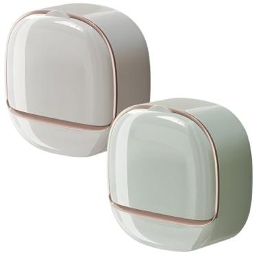 Imagem de 2 peças saboneteira de parede com tampa, suporte de sabão de banho, à prova de poeira, impermeável, sem configuração de broca, compacta, economiza espaço