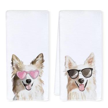 Imagem de Qnhij Border Collie Gifts Toalhas de cozinha, presentes Border Collie para mulheres, panos de prato de chá para decoração de cozinha, presente de mãe para amantes de cachorros, toalhas de mão