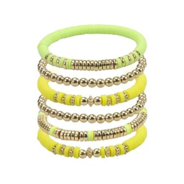 Imagem de ZHDHDQ Pulseiras elásticas com contas para mulheres, pulseiras empilháveis de argila de polímero Heishi, amizade, boêmio, verão, praia, conjunto de joias, 10, Sem Pedra Preciosa