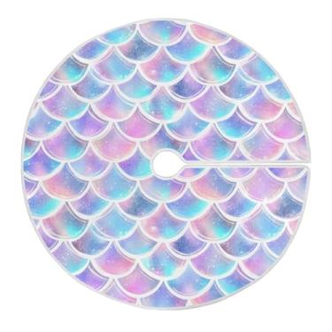 Imagem de Blueangle Saia de árvore de Natal com escamas de sereia coloridas de 120 cm - poliéster macio e resistente a rugas, decoração de férias para festas de Natal, árvore festiva e decoração de casa (47)