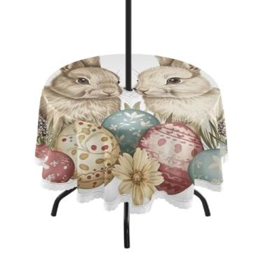 Imagem de Blueangle Toalha de mesa redonda impermeável de 152 cm, coelhinho da Páscoa, com orifício para guarda-chuva - Tecido resistente à prova de sol para todos os climas para pátio, acampamento, piquenique