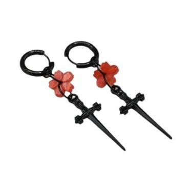Imagem de Brincos Pequenos De Argola Com Pingente De Espada Gótica Flor De Cerej