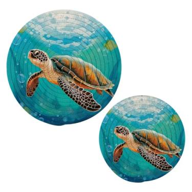 Imagem de Wassud Conjunto de trivet Seaturtle para pratos quentes, suportes redondos de algodão, almofadas quentes, porta-copos elegantes, decoração de cozinha e acessórios, 2 peças