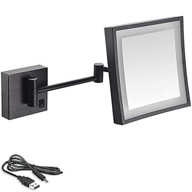 Imagem de Espelho de banheiro de 20 cm montado na parede, espelho de maquiagem recarregável por USB, ampliação de 3X, espelho giratório de 180°, espelho de penteadeira giratório de LED iluminado na parede