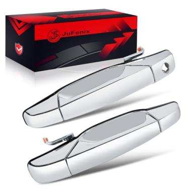 Imagem de JuFenix 2 peças de maçaneta externa cromada para porta traseira esquerda e passageiro direito compatível com Chevy Silverado 1500 Tahoe Suburban Avalanche 2007 2008 2009 2010 2011 2012 2013 2014 Chevy