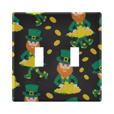 Imagem de Burbuja St. Patrick Gnome Gold Coin Toggle Light Switch Wall Plate Cover, placa decorativa de parede, parafusos incluídos, 2 gangos