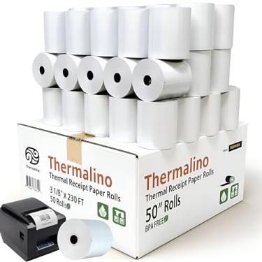 Imagem de (Pacote com 50) Rolos de recibo de papel térmico de 3 1/8 x 230 POS Premium 55 GSM livre de BPA, rolos de papel de recibo - todos os sistemas POS, caixas registradoras, Epson TM-T88V, Star TSP100III
