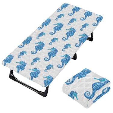 Imagem de Burbuja Lençol de berço Blue Seahorses para crianças, lençol de cochilo acolchoado portátil com faixa elástica para meninas e meninos, lavável na máquina, 63,5 x 127 cm