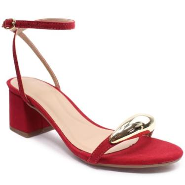Imagem de Sandália Modarpe Salto Baixo Detalhe Dourado Confortável B69 (Vermelho, BR, Adulto, Numérico, 40)