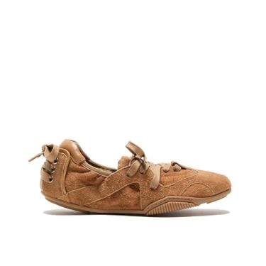 Imagem de XBKXMK Tênis feminino de balé com cadarços, moderno, bailarina, decorativo, confortável, de balé, sem salto, tênis de caminhada, tênis casual, Marrom, 11