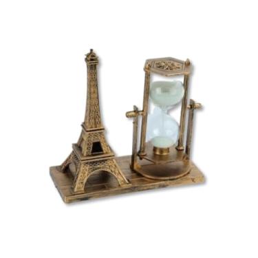 Imagem de Ampulheta Decorativa 30 Segundos Torre Eiffel – Vidro Transparente com Areia Branca e Base Dourada Vintage para Mesa, Escritório e Decoração Clássica