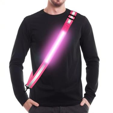 Imagem de VIREOGEAR Faixa de cinto refletiva de LED recarregável – Equipamento de segurança de alta visibilidade com 5 cores 11 modos de luz, alça ajustável para passear à noite, correr e andar de bicicleta com