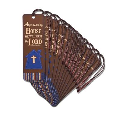 Imagem de Dicksons Marcador de livro com borla cristã inspiradora para livros, estudo da Bíblia, diários 5 x 15 cm, cartolina Me and My House Serve The Lord, pacote com 12