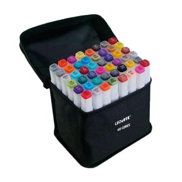 Imagem de Kit Marcador Artístico Duas Pontas Com Estojo Zíper Leonora 48 Cores